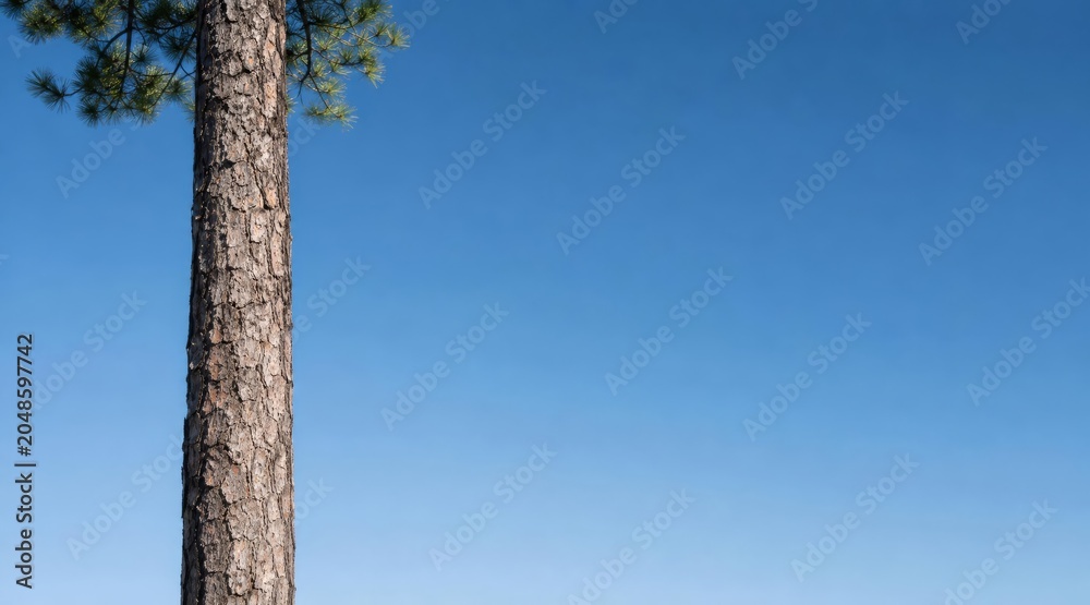 Fototapeta premium Pine Tree Trunk Against Blue Sky