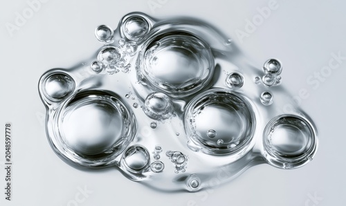 Abstract close-up of shimmering bubbles and liquid on a light background