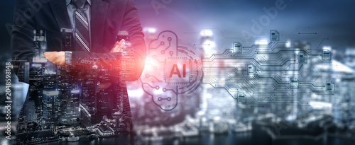 Foto Artificial intelligence using AI neural processing and circuit to transform AI data into actionable output by smart automated AI reasoning science
