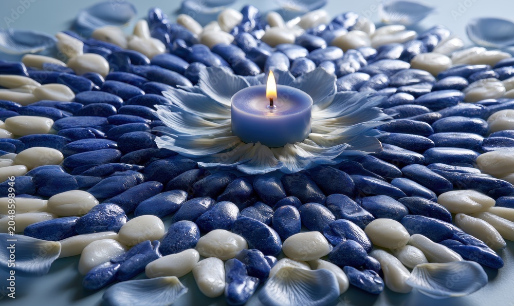 Obraz premium Blue and white stones arranged in flower-like pattern