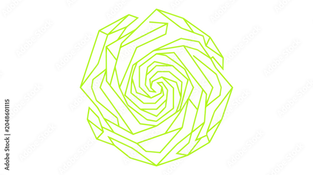 Obraz premium Abstract geometric spiral fractal pattern, neon green lines on white background