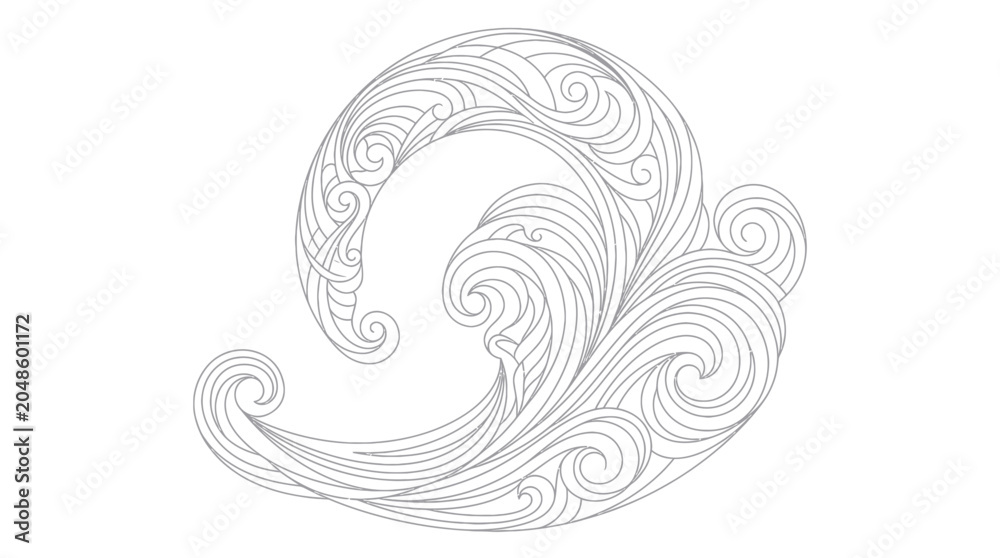 Fototapeta premium Elegant Swirling Wave Design Outline