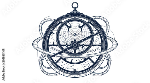 Obraz na plátne Astrolabe Navigational Instrument with Celestial Chart and Constellations