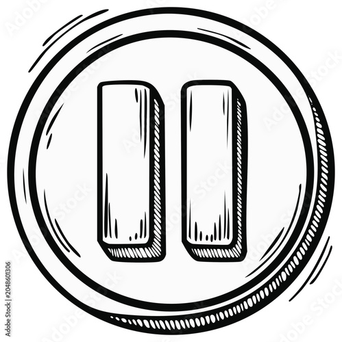 Pause Button Icon Hand Drawn Design Black and White Stop Motion Halting Concept