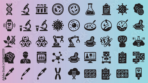 Comprehensive collection of science and medical research icons perfect for technology and laboratory themes