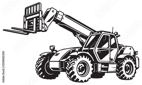 Obraz na plátně Reach stacker silhouette, container handling machine, vector isolated on white
