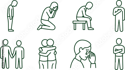 Bild auf Leinwand Sad people in different poses depicting sorrow and grief isolated on transparent background