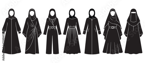 Cuadro en lienzo Islamic women modest fashion abaya and hijab silhouette set