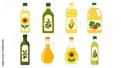 Tableau sur toile Set of cooking oil bottles and glass cruets with labels