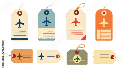 Foto Set of vintage airline luggage tags with airplane icons