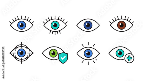 Canvastavla Set of eye care and vision outline icons in simple vector style