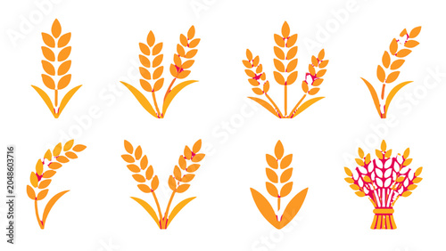 Canvastavla Set of orange wheat ears and grain bundle icons
