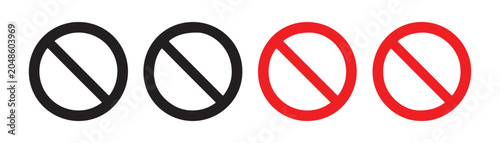 Foto Set of black and red prohibition signs with a diagonal line through a circle, indicating no entry or stop