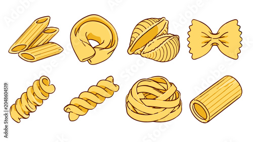 Obraz na płótnie Set of different pasta shapes in hand drawn vector style