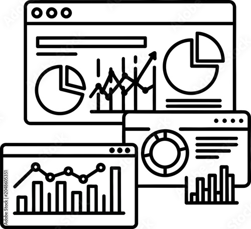 Professional digital dashboard interface featuring various financial data charts and analytical diagrams for business performance monitoring