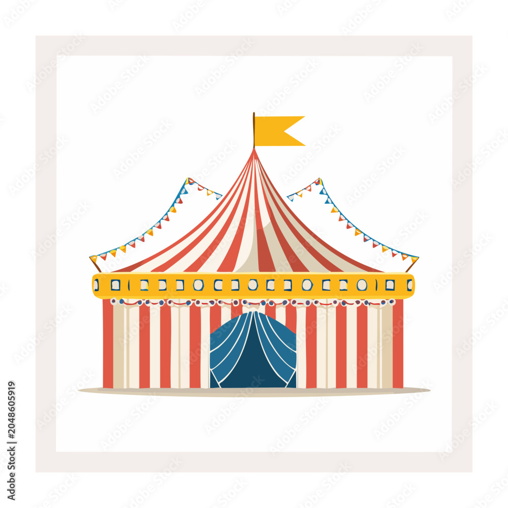 Fototapeta premium Flat design circus tent with red and white stripes