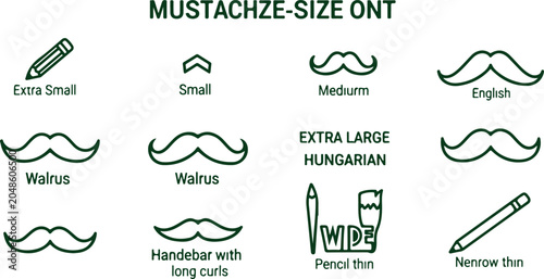 Bild auf Leinwand Line art collection of mustaches and beard styles with descriptive labels on transparent background