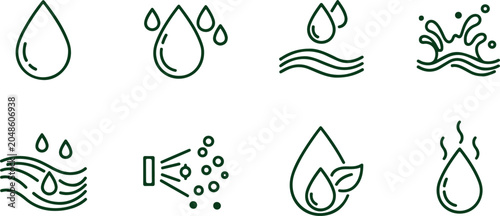 фотографія Set of water droplet and splash icons representing purity and freshness on transparent background