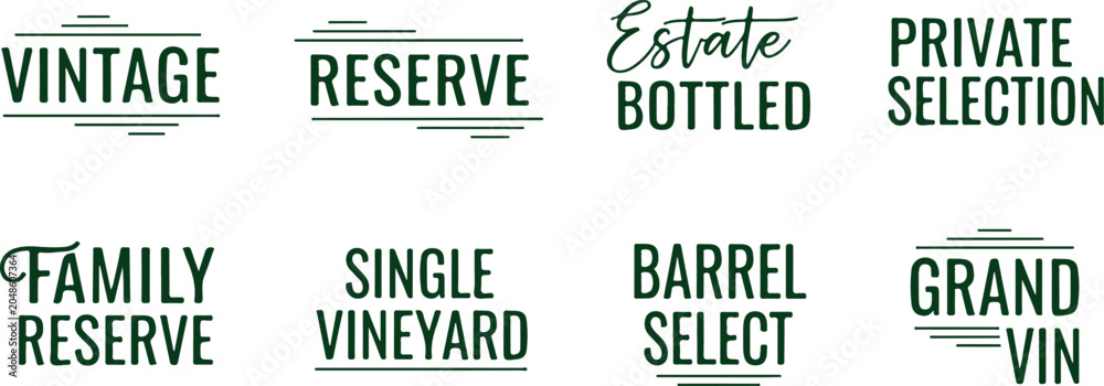 Obraz premium Vintage reserve estate bottled private selection family single barrel grand wine emblems.