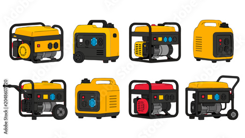 Foto Set of portable gasoline generator icons in yellow and black