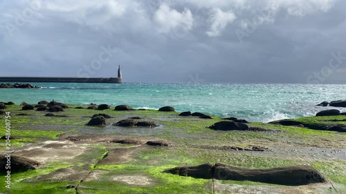Lighthouse in Tarifa before storm, Andalusia, Spain