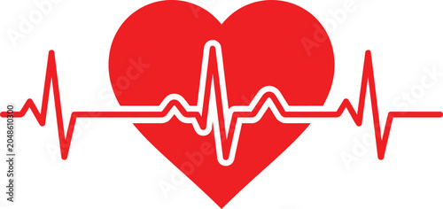 Red heart shape with a medical heartbeat rhythm line