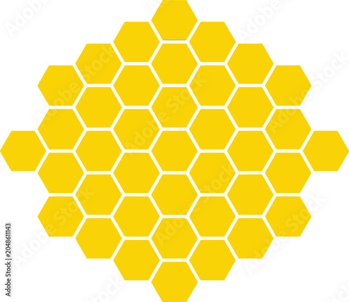 Yellow honeycomb pattern with hexagonal shapes arranged in a geometric grid