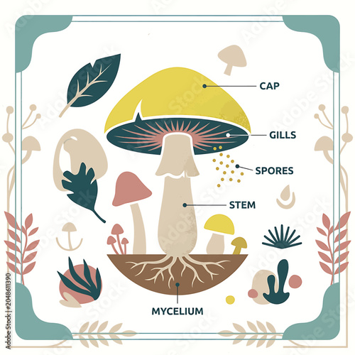 Photos Detailed illustration of a mushroom anatomy.