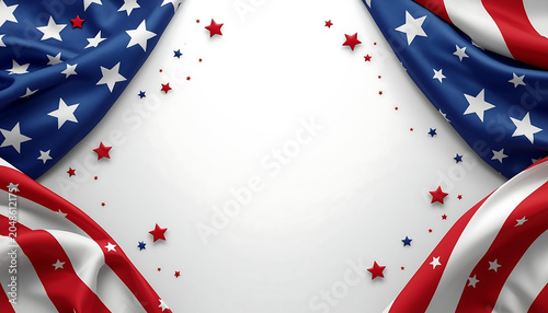 Flags frame a clean surface decorated with small festive stars suitable for holiday announcements.