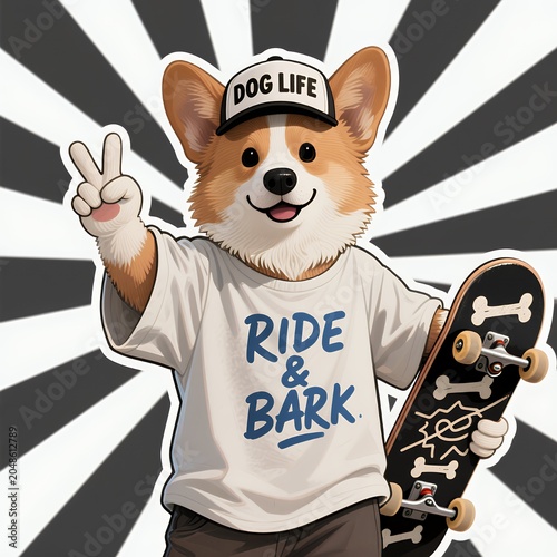 Ride & Bark: Skateboarding Corgi in Dog Life Cap