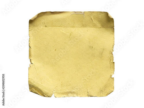 A realistic 3D rendered small yellow sticky note worn edges, transparent background, close up front view, detailed texture, macro photography
