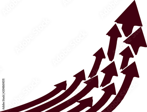 Group of arrows pointing upwards representing progress growth success and forward movement upward trend.