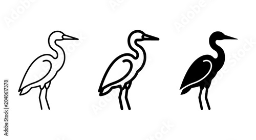 Cuadro en lienzo Heron Icons Set, Elegant Bird Silhouettes, Minimalist Wildlife Graphics, Simple