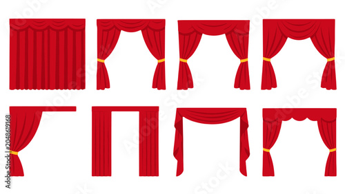 Foto Set of red stage curtain frames in different draped styles