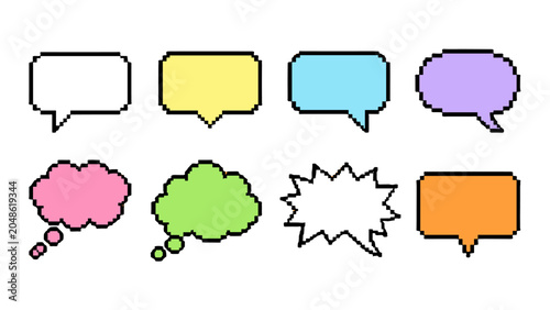 Cuadro en lienzo Pixel art speech and thought bubble set on white background