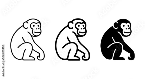 Canvas Print Chimpanzee Icon Set: Simple Line Art, Outline, and Silhouette Vector Graphics fo