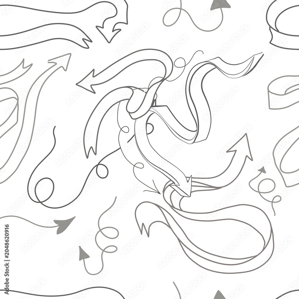 Obraz premium Hand Drawn Twisted Ribbon Arrows Moving in a Circle Loop, Sketch Illustration of Wide Rotating Arrows Process Concept Isolated