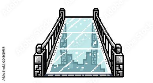 Glass Bridge with Cityscape Below.