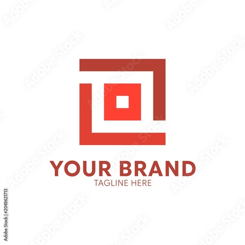 Red geometric square logo design forming abstract letter O shape