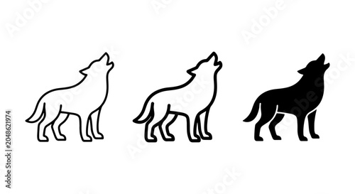 Billede på lærred Howling Wolf Silhouette Icons, Wild Animal Vector Graphics, Nature Spirit Art, C