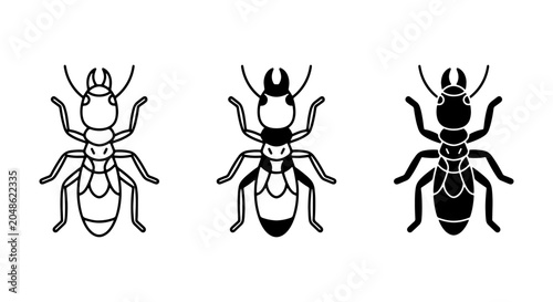 Fotografie Ant Icons Set, Insect Vector Graphics, Small Bug Illustrations, Minimalist Pest