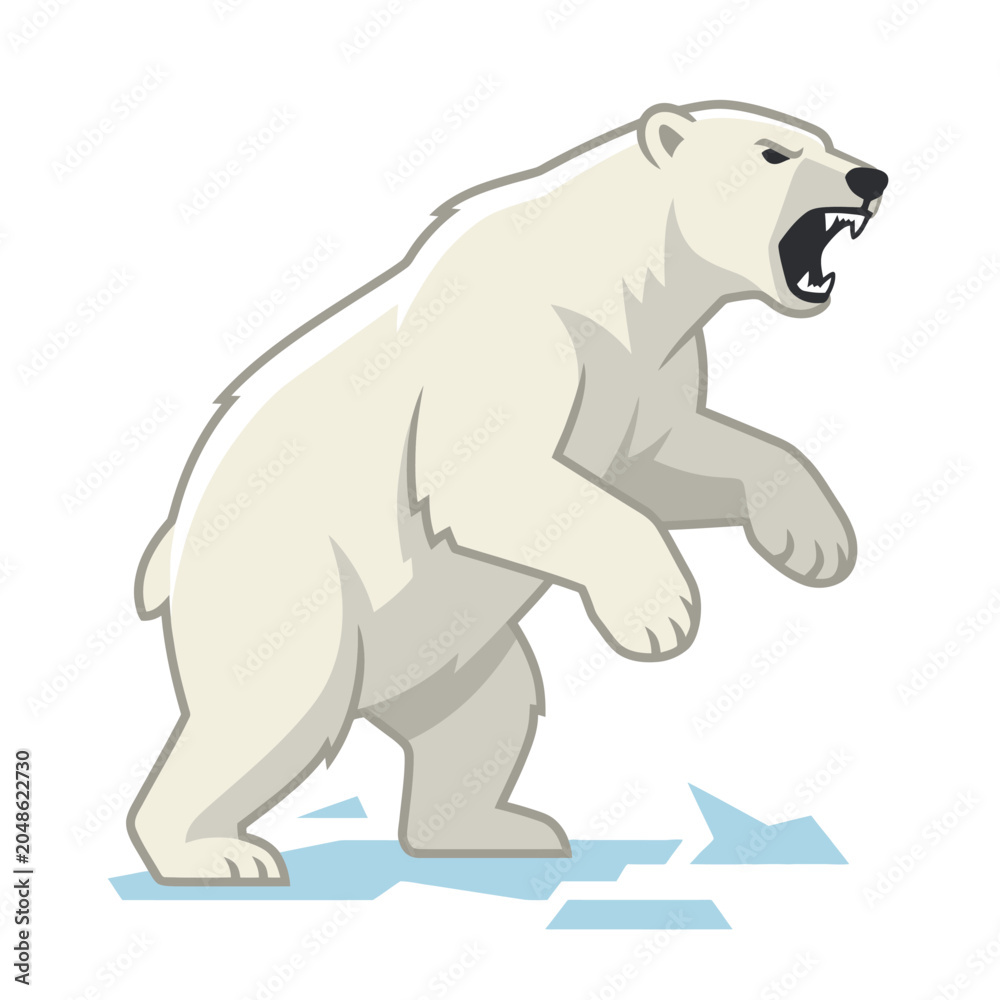 Fototapeta premium Furry polar bear roaring angrily outdoors arctic wildlife predator snow