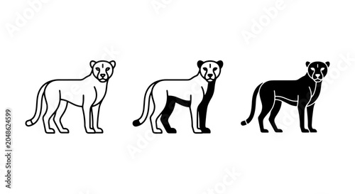 Tableau sur toile Cheetah Vector Icons, Big Cat Silhouettes, Wild Animal Line Art, Black and White