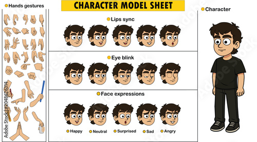 Cartoon Character Model Sheet Lip Sync and Face Expression Toolkit