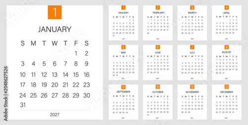 Bild auf Leinwand Professional Annual Calendar 2027 | Modern Wall Planner with Sunday Start Layout