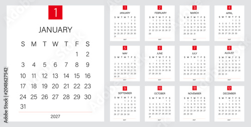 Foto Creative Yearly Calendar 2027 | Printable English Schedule for Office and Desk w