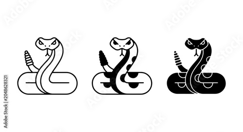 Obraz na plátně Rattlesnake Icons: Stylized Serpent Vector Art, Reptile Silhouettes, Danger Symb