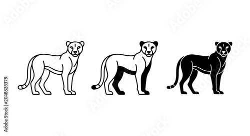 Photography Cheetah Vector Icons, Wild Cat Silhouettes, Big Cat Graphics, Animal Illustratio