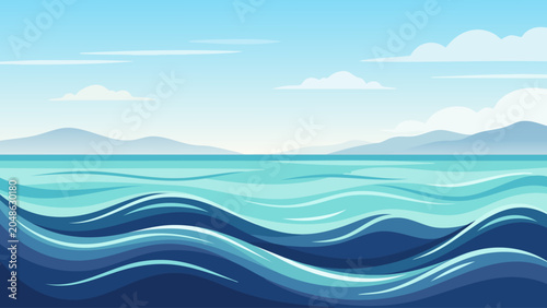Ocean Waves Seascape Vector Illustration for Nature Background