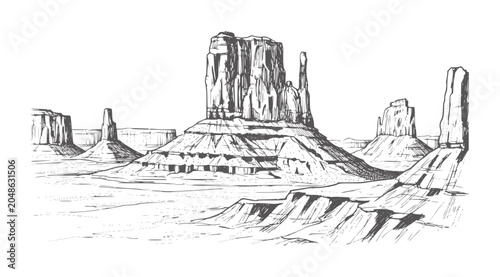 Bild auf Leinwand Monument Valley mesas and buttes sketched in monochrome desert
